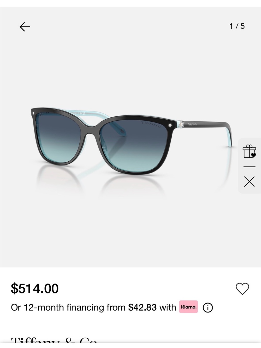 Tiffany & Co. Black Frame with Blue Gradient Lens Cat Eye Sunglasses